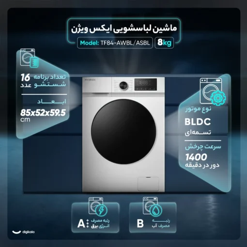 ماشین لباسشویی ایکس ویژن مدل  TF84-AWBL - Image 2