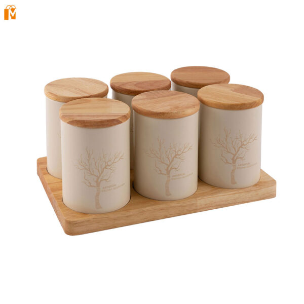 جا ادویه 7 پارچه فلزی درب بامبو مشکی - تصویر 2