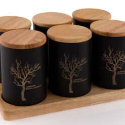 جا ادویه 7 پارچه فلزی درب بامبو مشکی