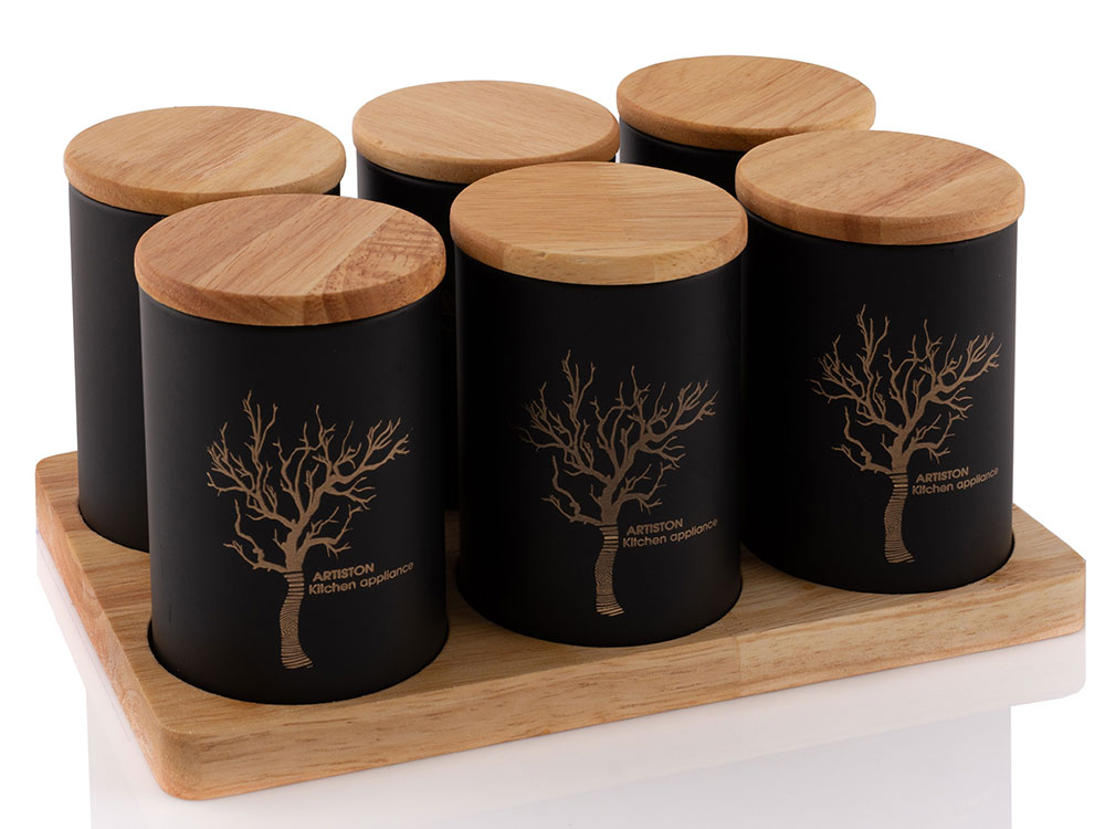 جا ادویه 7 پارچه فلزی درب بامبو مشکی